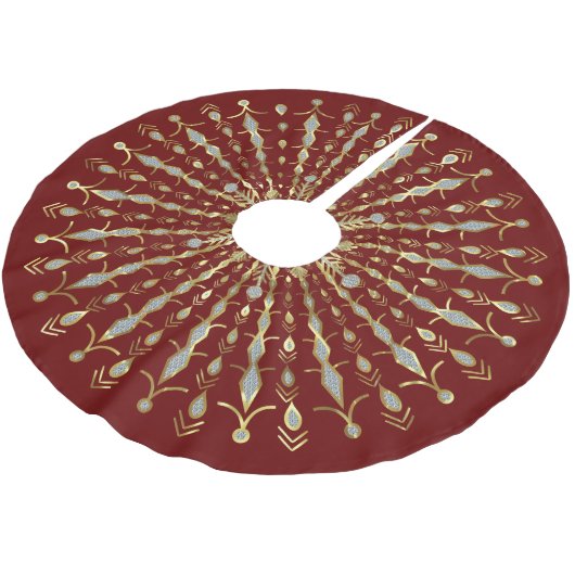Rot-, Gold- und DiamantenGlitzer Sunburst Polyester Weihnachtsbaumdecke (Schrägansicht)