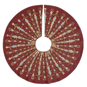 Rot-, Gold- und DiamantenGlitzer Sunburst Polyester Weihnachtsbaumdecke