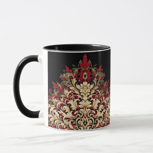 Rot Gold und Schwarz Damast  Tasse (Links)