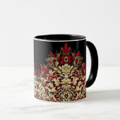 Rot Gold und Schwarz Damast  Tasse (VorderseiteRechts)