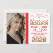 Rot, Gold und Weiß Abschluss 2 Foto Einladung (Vorderseite)