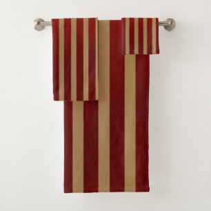 Rot & Gold Vertikale Streifen Gestreiftes Muster Badhandtuch Set