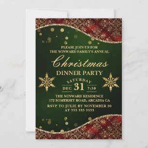 Rot & Gold Verzierte Samtwellen Weihnachtsessen Einladung