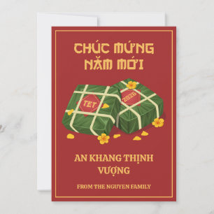 Rot & Gold Vietnamesisches Tet 2026 Banh Chung Feiertagskarte