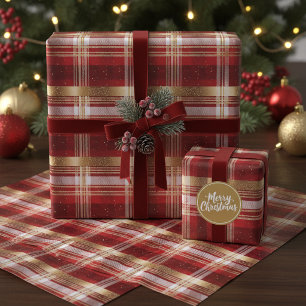 Rot Gold Weihnachts-Tartan-Muster#7 ID1009 Geschenkpapier