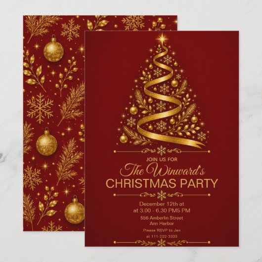 Rot-Gold-Weihnachtsfeier Einladung (Vorne/Hinten)