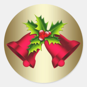 Rot-Gold-Weihnachtsglocken-Aufkleber Runder Aufkleber