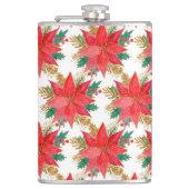 Rot-Gold-Weihnachtspoinsettia-Muster Flachmann (Vorderseite)