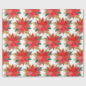 Rot-Gold-Weihnachtspoinsettia-Muster Geschenkpapier (Flach)