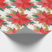 Rot-Gold-Weihnachtspoinsettia-Muster Geschenkpapier (Ecke)