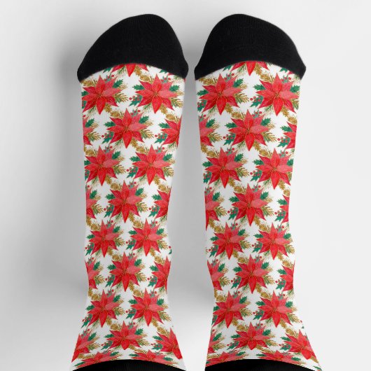 Rot-Gold-Weihnachtspoinsettia-Muster Socken (Oben)