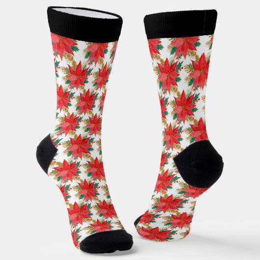 Rot-Gold-Weihnachtspoinsettia-Muster Socken (Gewinkelt)