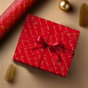 Rot-Gold-Weihnachtstypografie-Muster#36 ID1009 Geschenkpapier