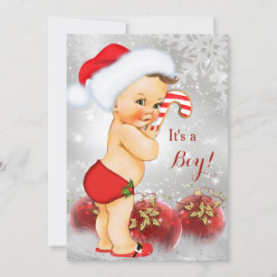 Rot Gold Weiße Weihnachten Baby Shower Junge Brüne Einladung
