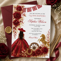Rot Gold Western Pferd Floral Charra Quinceañera