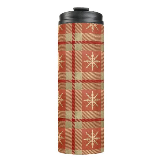 ROT & GOLD WINTER SNOWFLAKE KARIERTE MUSTER THERMOSBECHER (Vorderseite)