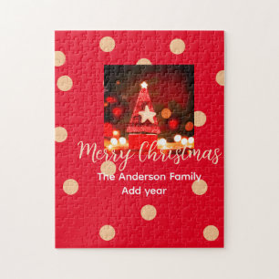 Rot Golden Frohe Weihnachten Familienname Jahr da Puzzle