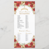 Rot-goldene Blumen-Quinceanera-Ablauf der Ereignis Programm (Rückseite)