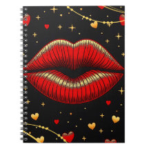 Rot-goldene glamouröse Lippen Spiralblock