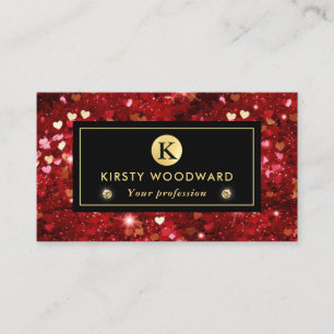 Rot-goldene Glitter-Herzen-Muster Visitenkarte