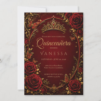 Rot-Goldene Quinceanera-Einladung Einladung