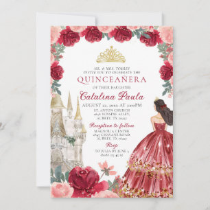 Rot goldene Tiara Prinzessin Quinceañera Einladung