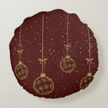 Rot-goldene Weihnachtsrundkissen mit Ornamenten