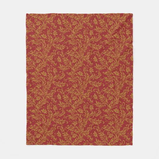 Rot-goldenes Blumenmuster Fleecedecke (Vorderseite)