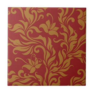 Rot-goldenes Blumenmuster Fliese