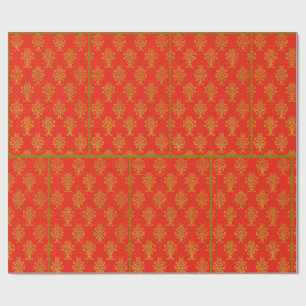 Rot-goldenes Blumenmuster Geschenkpapier