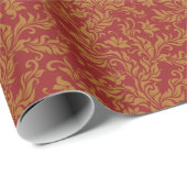 Rot-goldenes Blumenmuster Geschenkpapier (Rolleneckpunkt)