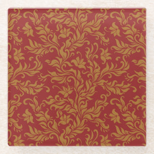 Rot-goldenes Blumenmuster Glasuntersetzer
