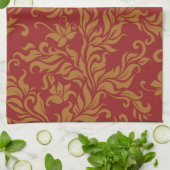 Rot-goldenes Blumenmuster Handtuch (Gefaltet)