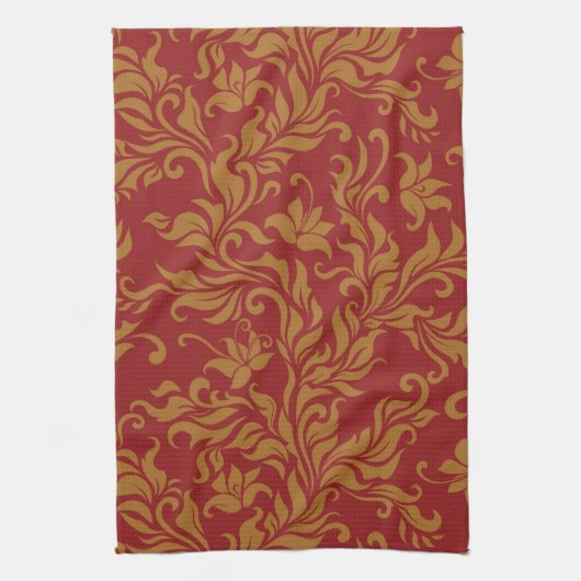 Rot-goldenes Blumenmuster Handtuch (Vertikal)