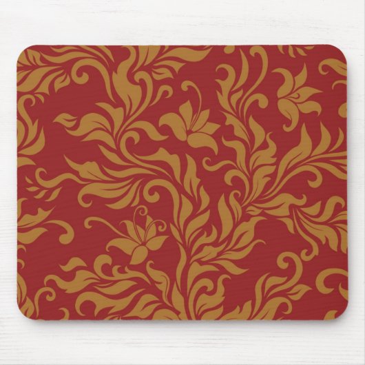 Rot-goldenes Blumenmuster Mousepad (Vorne)