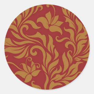 Rot-goldenes Blumenmuster Runder Aufkleber
