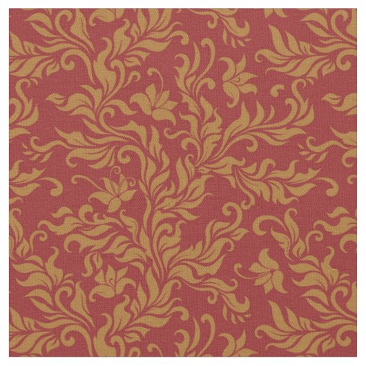 Rot-goldenes Blumenmuster Stoff (Nahaufnahme)