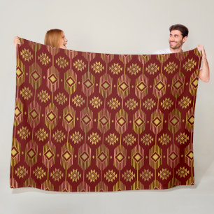 Rot-goldenes ethnisches Ikat-Geometrie-Muster Fleecedecke
