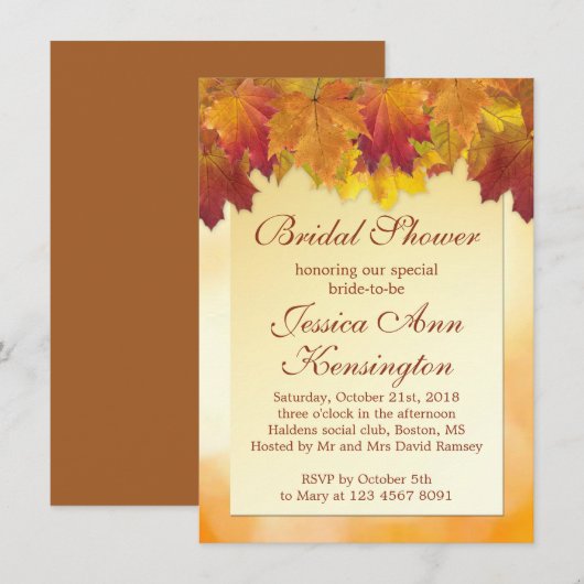 Rot, Goldmapel Blätter Brautdusche Einladung (Vorne/Hinten)