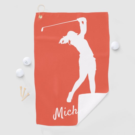 Rot "golfer Michelle" Golfhandtuch (Insitu)