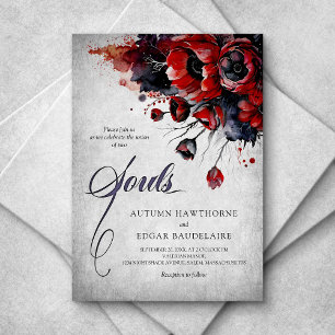 Rot-Gothic-Blumenhochzeit Einladung