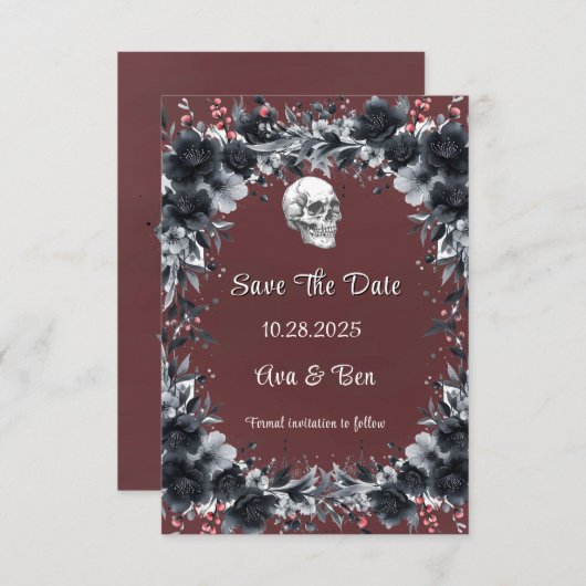 Rot-gotischer schwarzer Blütenschädel speichert di Dankeskarte (Vorne/Hinten)