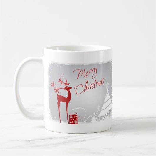 Rot, Grau Frohe Weihnachten Schneeflocken Keramik Kaffeetasse (Links)