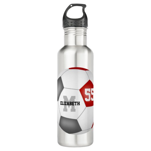 Rot-Grau-Fußball-Mädchenteam Farben Edelstahlflasche (Vorderseite)