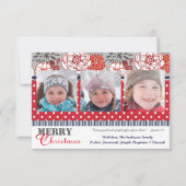 Rot, Grau, Marine Blume 3 Fotos-3x5Weihnachtskarte Einladung (Vorderseite)