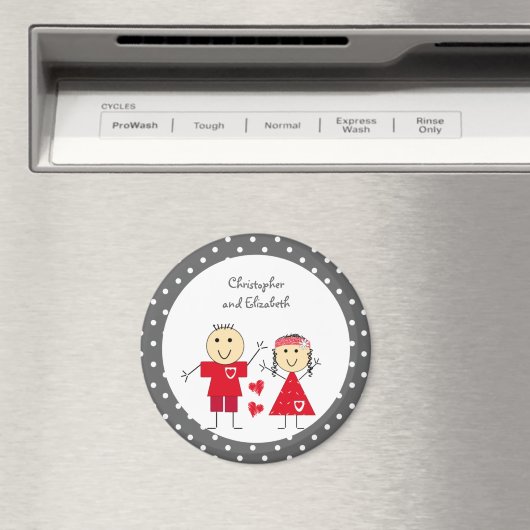 Rot grau mit Punkten Strichmännchen und Namen Magnet (In Situ (Geschirrspüler))