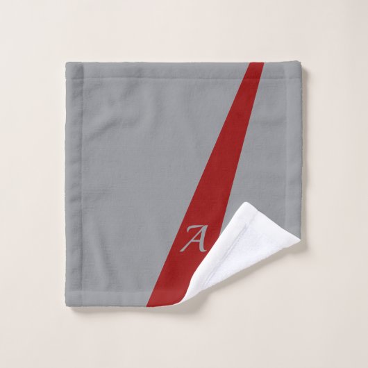 Rot grau, modern elegant elegant, fett mit Monogra Badhandtuch Set (Waschlappen)