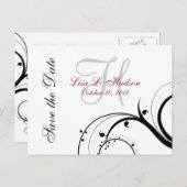 Rot, Grau, Schwarze Wirbel Save the Date Postkarte (Vorne/Hinten)