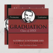 Rot & Grau Stilvoller Abschluss mit Foto Einladung (Vorne/Hinten)