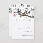 Rot-Grau-Vintag-Love-Birds-Wald Einladung (Vorne/Hinten)